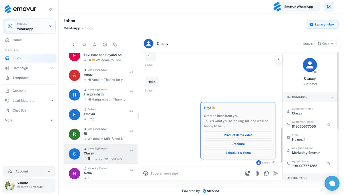 Emovur Team Inbox multi-outlet dashboard