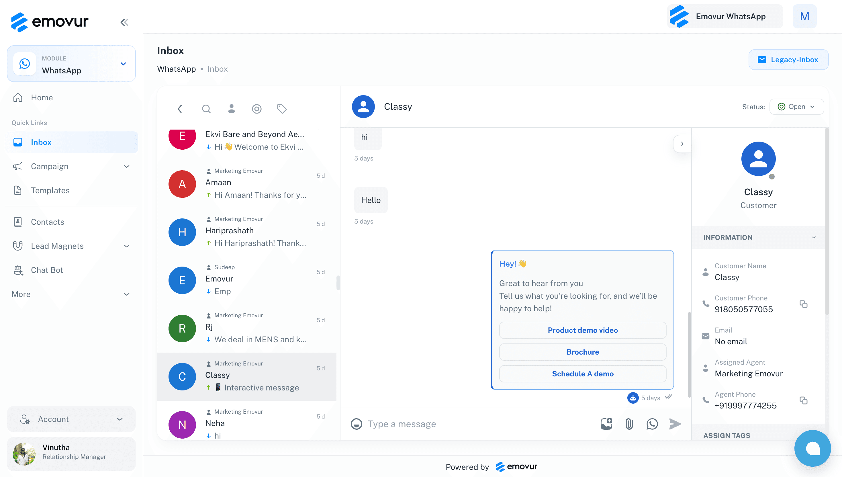 Emovur Team Inbox multi-outlet dashboard