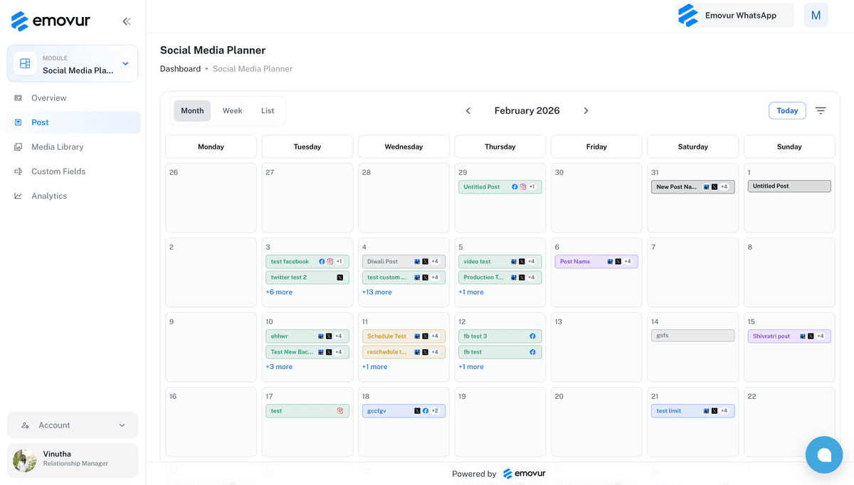 Emovur SMM multi-location content calendar calendar dashboard